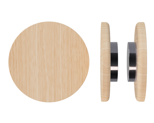 Pair T11 Timber Entrance Pull Handle, Victorian Ash, Back to Back Fixing, Ø300mm x Projection 68mm, in Raw Timber (ready to stain or paint) in Victorian Ash / Satin Anodised Gun Metal