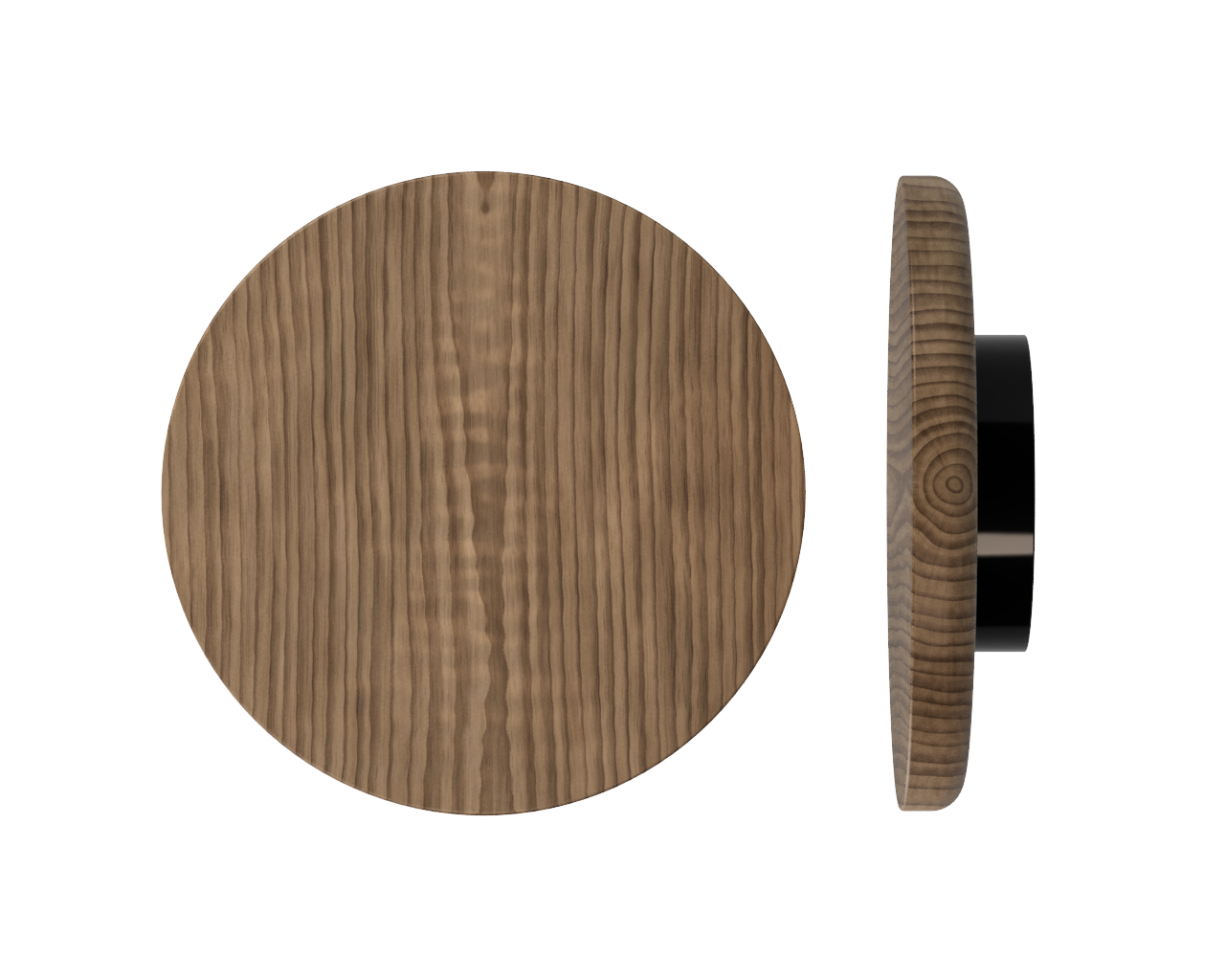 Single T11 Timber Pull Handle in American Walnut by Style Finish Doorware, showcasing its sleek wooden design and rich finish.