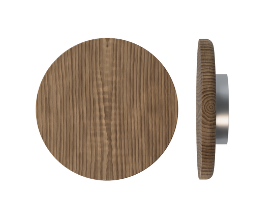 Single T11 Timber Entrance Pull Handle, American Walnut, Ø300mm x Projection 68mm, in Raw Timber (ready to stain or paint) in Black Walnut / Satin Anodised Nickel