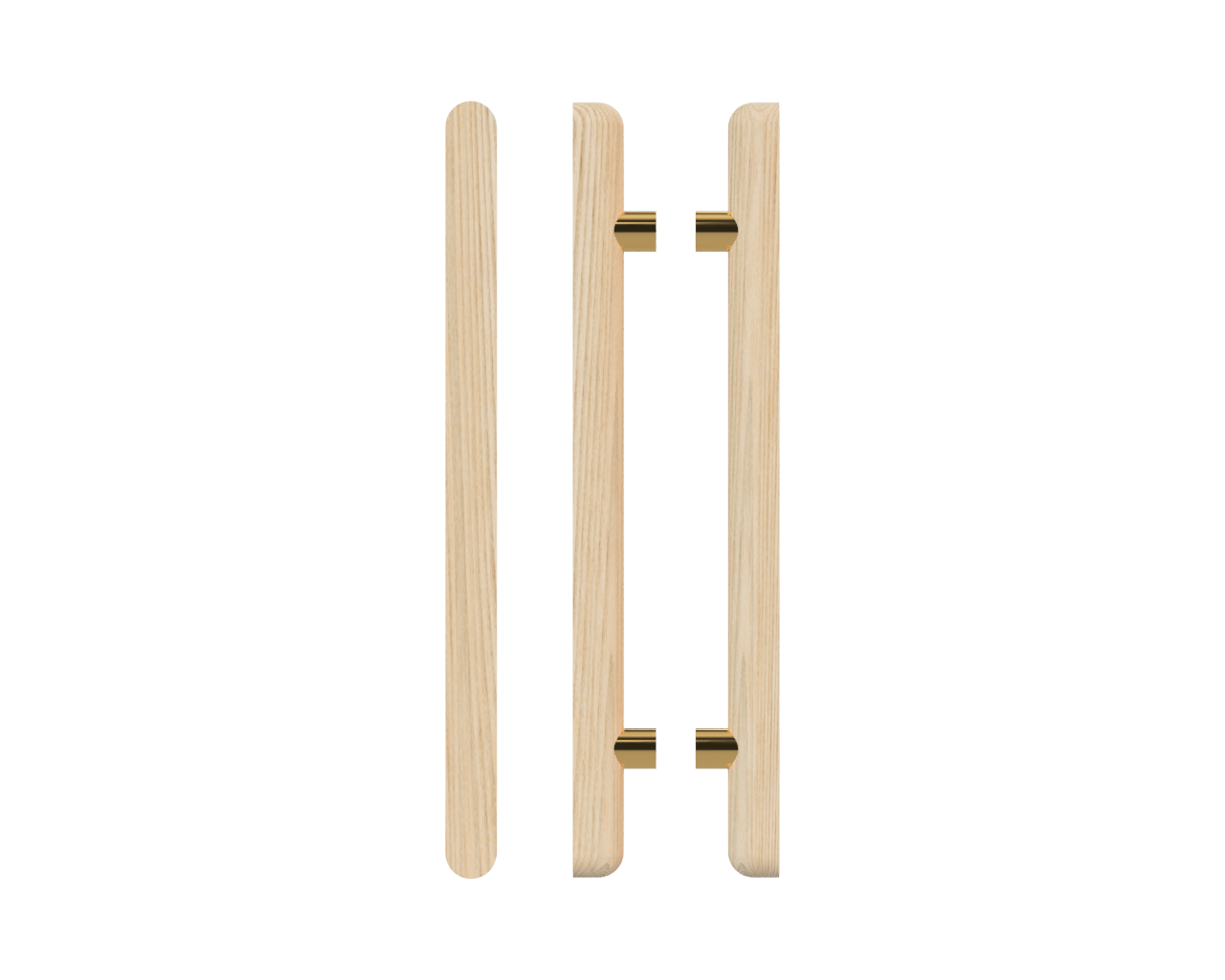 Pair of T12 Timber Pull Handles in Tasmanian Oak by Style Finish Doorware, featuring smooth wooden finish and modern design.