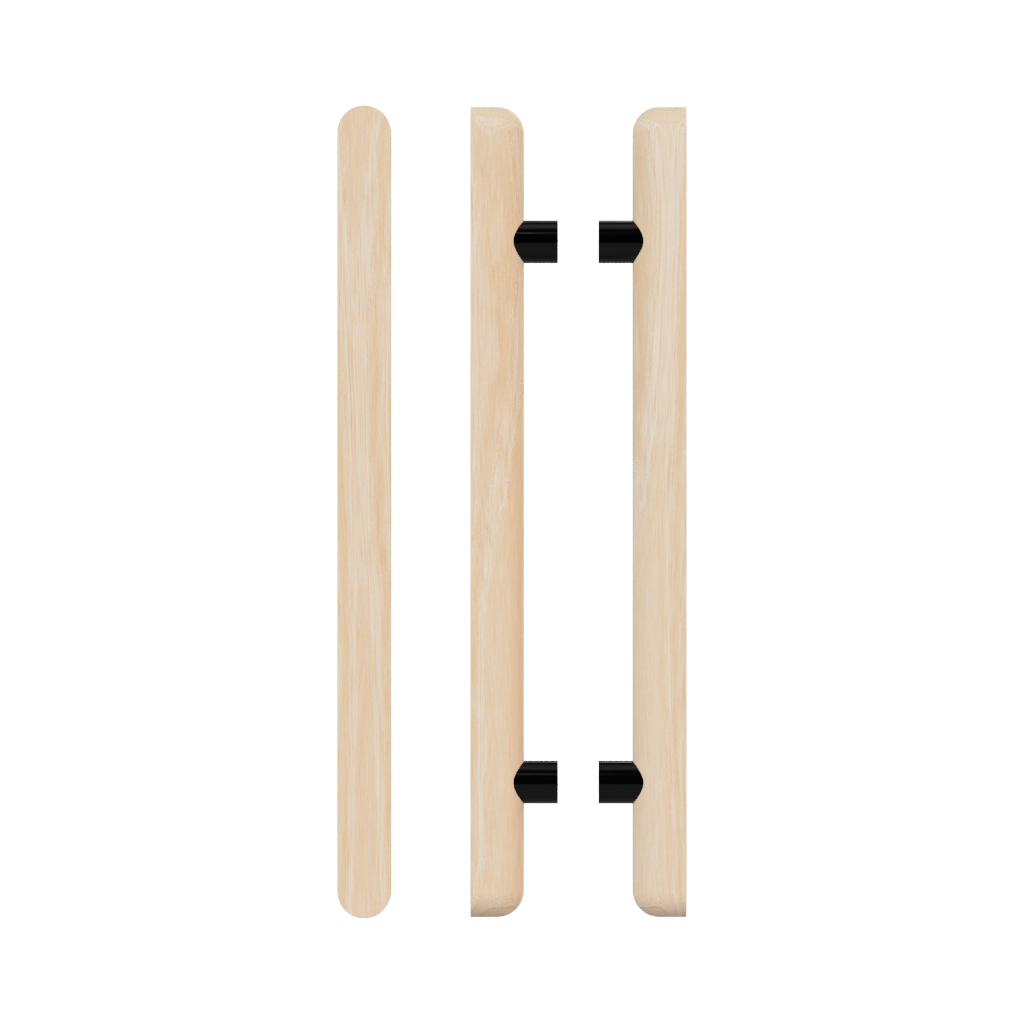 Pair of Victorian Ash T12 Timber Pull Handles by Style Finish Doorware, showcasing natural wood grain and sleek design.