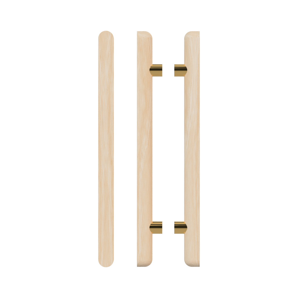 Pair of Victorian Ash T12 Timber Pull Handles by Style Finish Doorware, showcasing elegant wood grain and classic design.