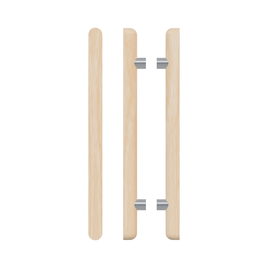 Pair of Victorian Ash T12 Timber Pull Handles by Style Finish Doorware, showcasing smooth wooden handles with metal mounting brackets