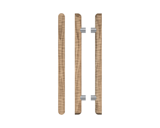 Pair T12 Timber Entrance Pull Handle, American Walnut, Back to Back Pair, CTC800mm, H1000mm x Ø40mm x Projection 85mm, in Raw Timber (ready to stain or paint) in Black Walnut / Satin Anodised Nickel