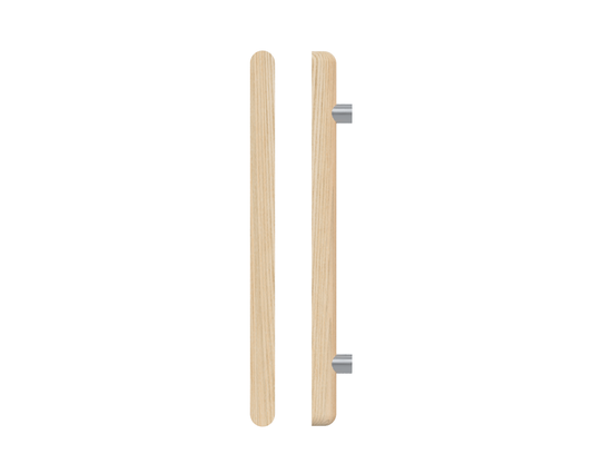 Single T12 Timber Entrance Pull Handle, Tasmanian Oak, CTC800mm, H1000mm x 40mm x 40mm x Projection 75mm, in Raw Timber (ready to stain or paint) in Tasmanian Oak / Satin Anodised Nickel
