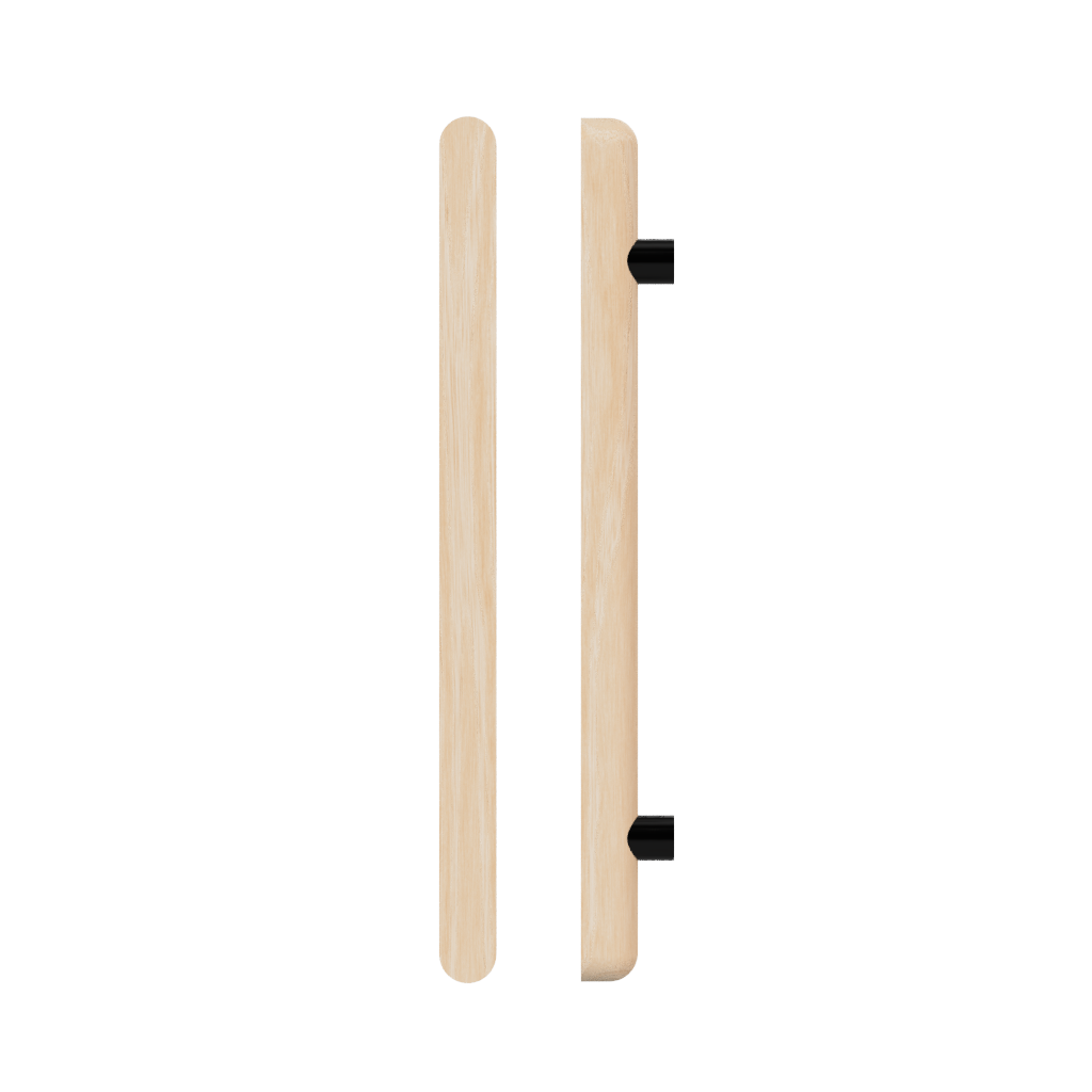Victorian Ash T12 Timber Pull Handle by Style Finish Doorware, single black finish, natural wood grain visible