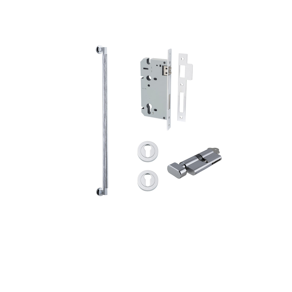 Iver Brunswick pull handle entrance kit with key and thumbturn, featuring sleek metal design for secure door entry.