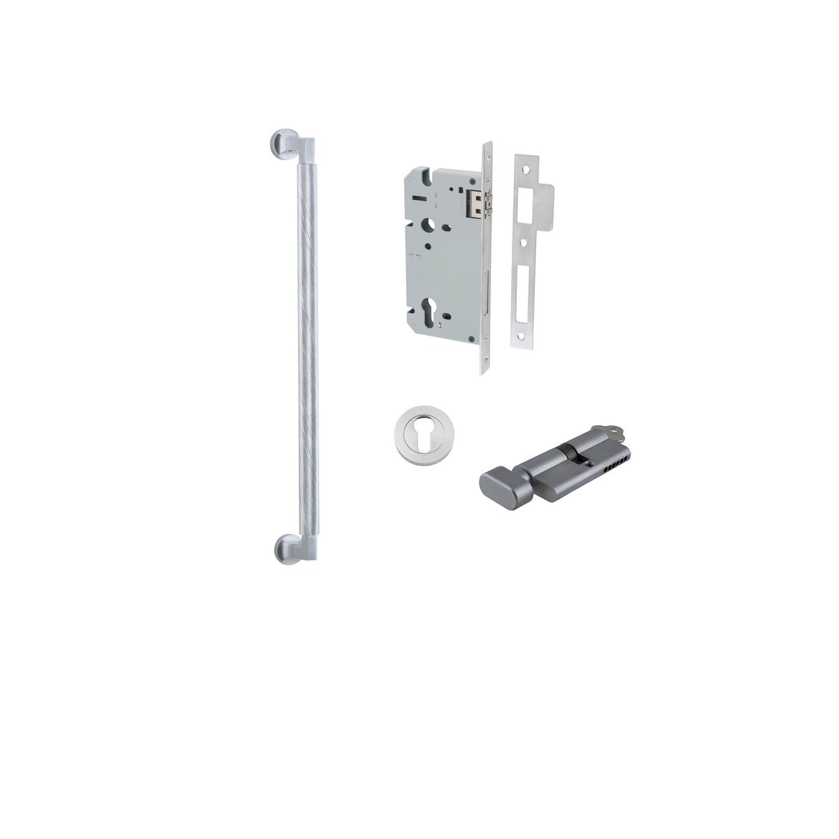 Iver Brunswick pull handle entrance kit with key and thumbturn, featuring sleek metal design for secure door access.