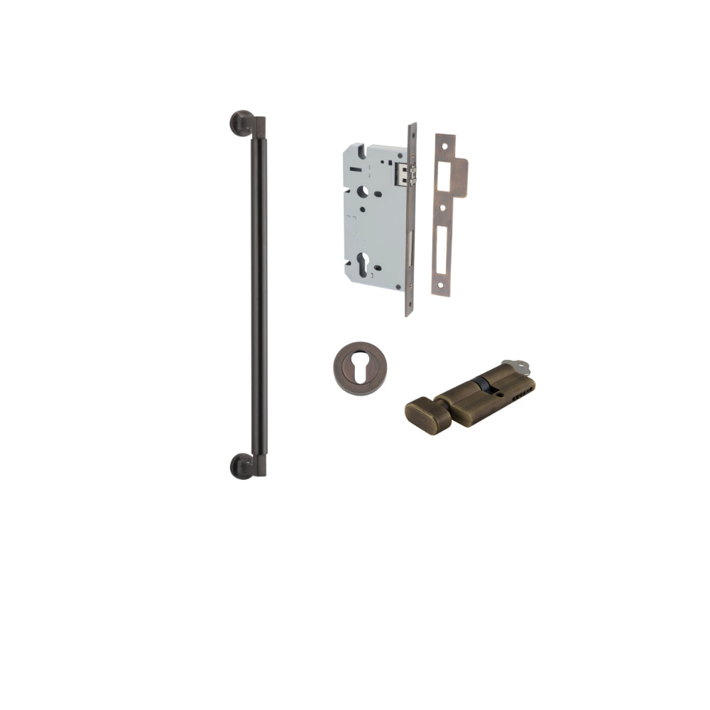 Pull Handle Berlin Euro Pair Signature Brass L485xW22xP63mm CTC450 mm BPD35mm, Mortice Lock Roller Euro Signature Brass CTC85mm Backset 60mm, Euro Cylinder Key Thumb 5 Pin Signature Brass 65mm KA4, Escutcheon Euro Concealed Fix Round Pair D52xP10mm in Signature Brass