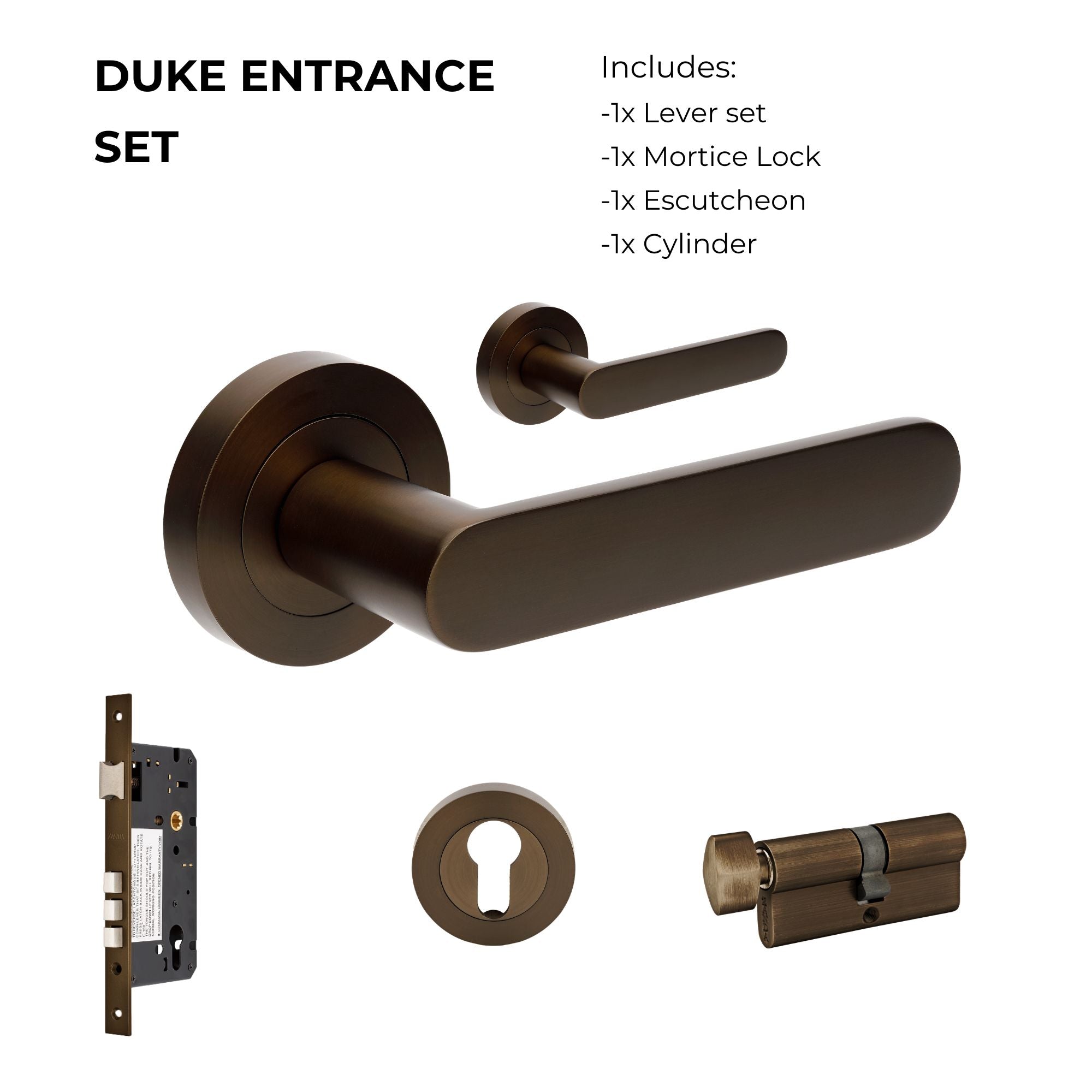 Duke Entrance Set - Includes 10090, 1143, 7020.2 & 1148 (70mm Key/Turn) in Ember Bronze