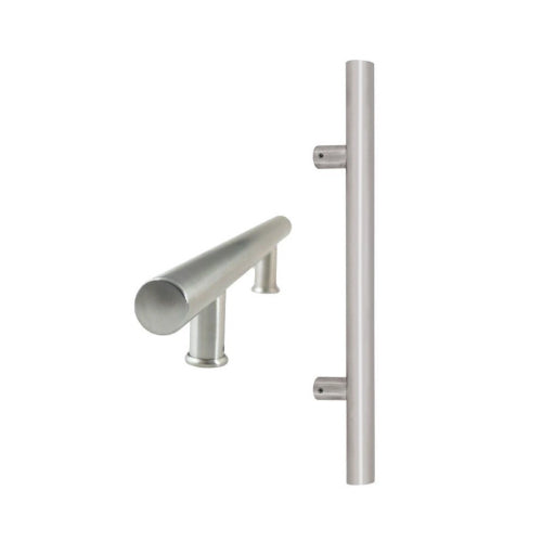 Round Profile Pull Handle, 1800mm (1600mm Crs) - Back to Back in Satin Stainless
