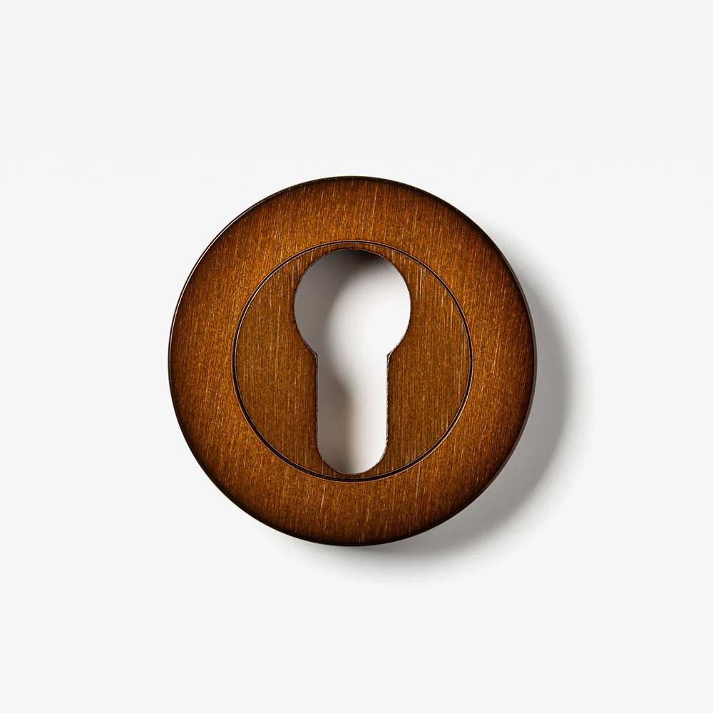 Lo & Co Round Euro Cylinder Escutcheon in brushed brass, architectural hardware for door security and aesthetic enhancement.