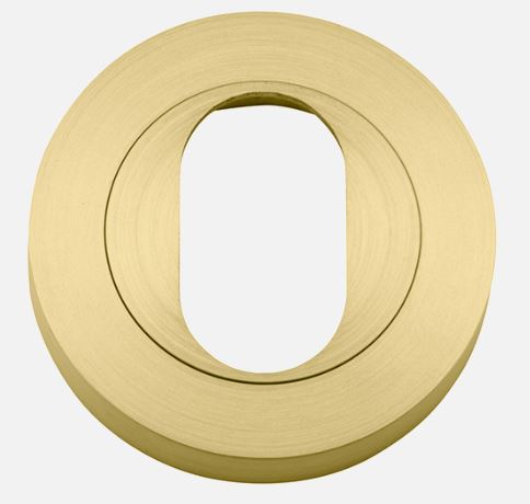 Escutcheon Oval Round Pair Brushed Gold PVD D52xP10mm in Satin Brass PVD