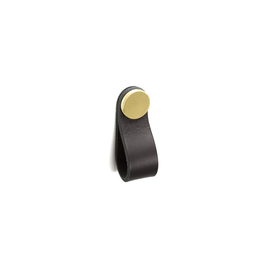 FLEXA LEATHER PULL 70MM BLACK WITH BRASS BUTTON in Brass Button