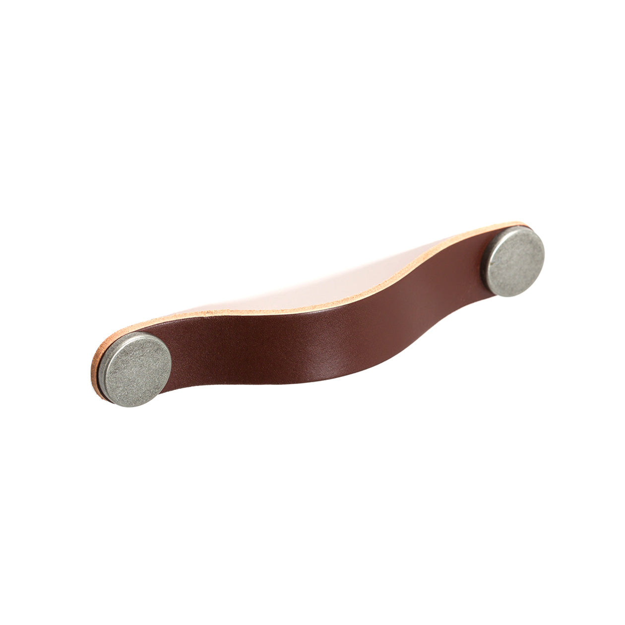 FLEXA LEATHER D HANDLE 160MM DARK BROWN WITH PEWTER BUTTON in Dark Brown / Pewter