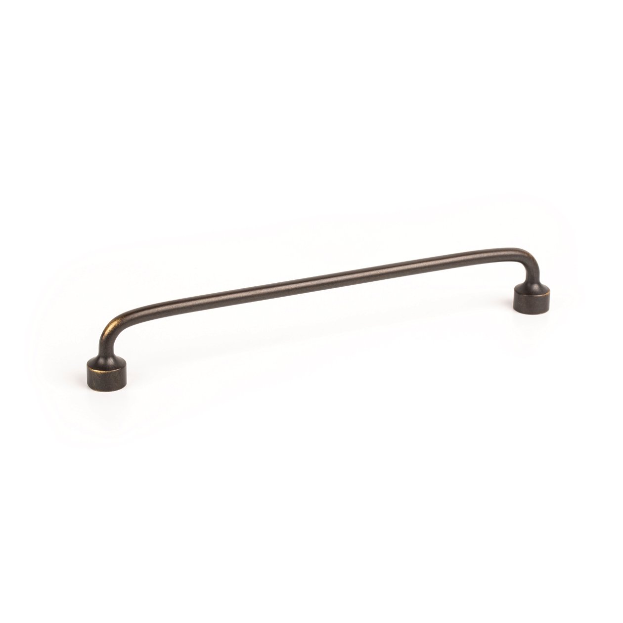 Momo FLOID cabinet pull handle with sleek silver finish, mounted on a wooden cabinet door.