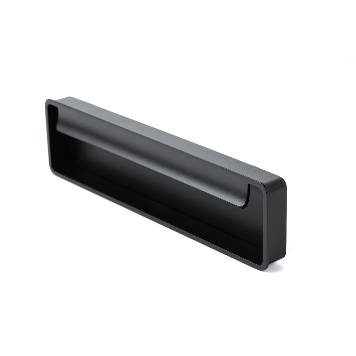 Momo FOLD flush pull handle in matte black finish, modern hardware for cabinets and drawers, sleek and minimalist design
