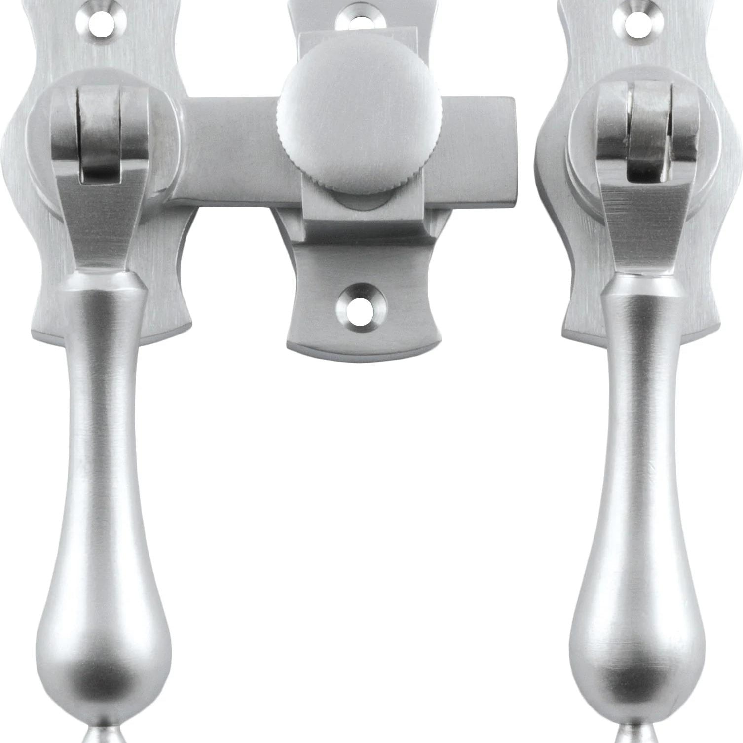 French Door Fastener Teardrop Satin Chrome Backplate H54xW29mm P31mm in Satin Chrome