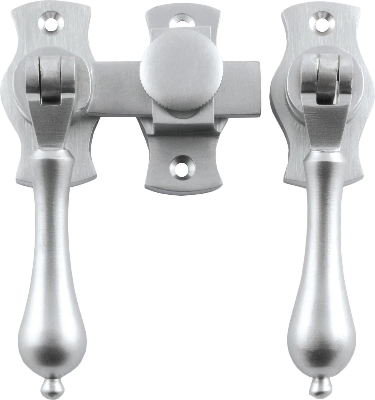 French Door Fastener Teardrop Satin Chrome Backplate H54xW29mm P31mm in Satin Chrome
