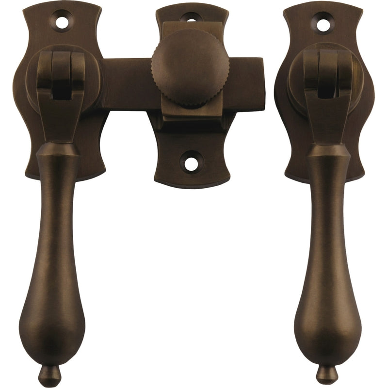 French Door Fastener Teardrop Antique Brass Backplate H54xW29mm P31mm in Antique Brass