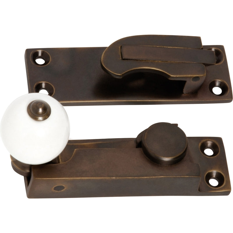 Sash Fastener Porcelain Ball Antique Brass L73xW26mm in Antique Brass