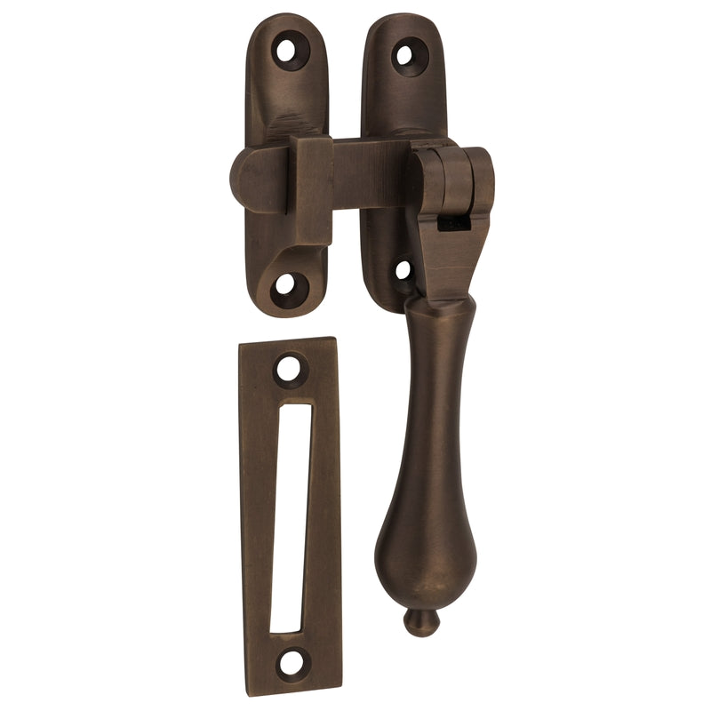 Casement Fastener Teardrop Long Throw Antique Brass W50xP30mm Drop 95mm in Antique Brass