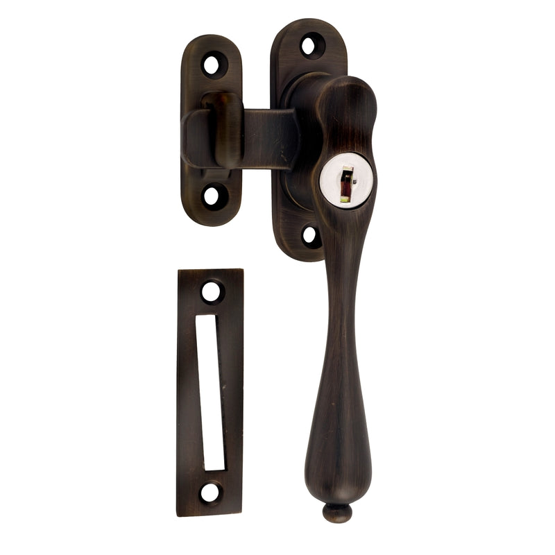 Casement Fastener Locking Teardrop Right Hand Antique Brass W28xP34mm Drop 115mm in Antique Brass