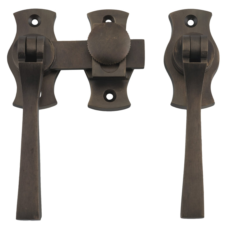 French Door Fastener Square Antique Brass Backplate H54xW29mm P31mm in Antique Brass