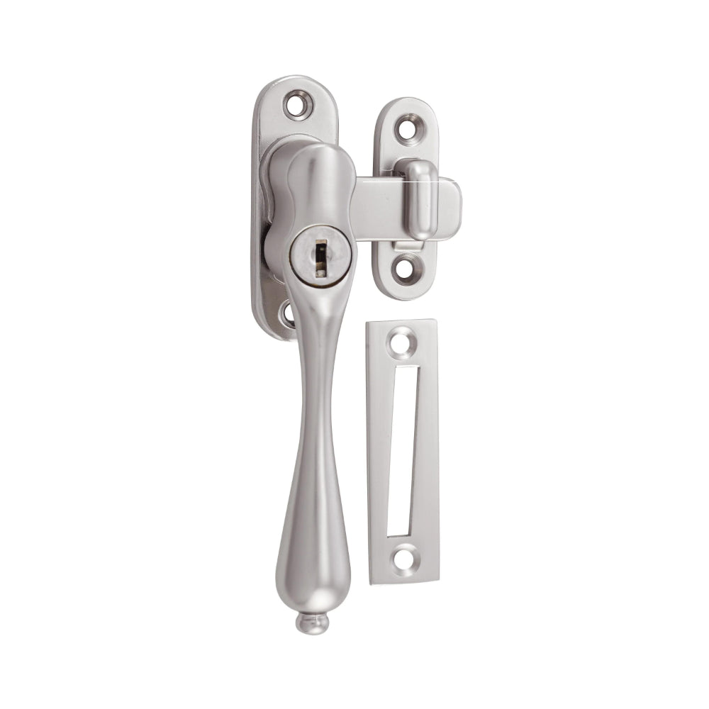 Casement Fastener Locking Teardrop Left Hand Satin Nickel W28xP34mm Drop 115mm in Satin Nickel