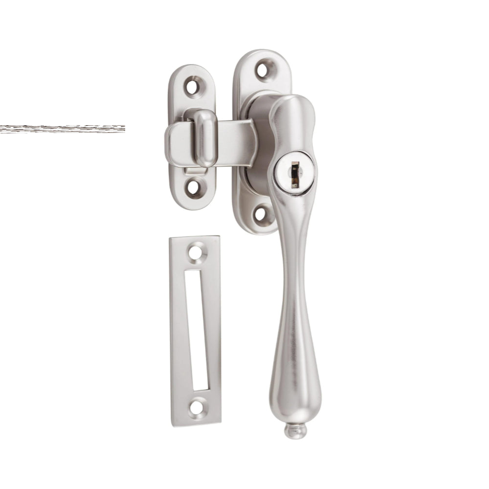 Casement Fastener Locking Teardrop Right Hand Satin Nickel W28xP34mm Drop 115mm in Satin Nickel