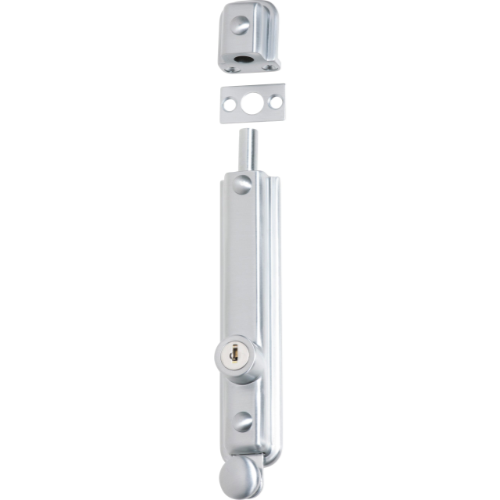 Surface Bolt Locking Zinc Alloy Satin Chrome H150xW32xP35mm in Satin Chrome