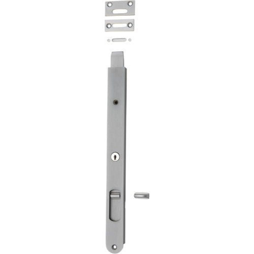 Iver locking flush bolt in architectural hardware, showing a sleek metal latch for door security and alignment.