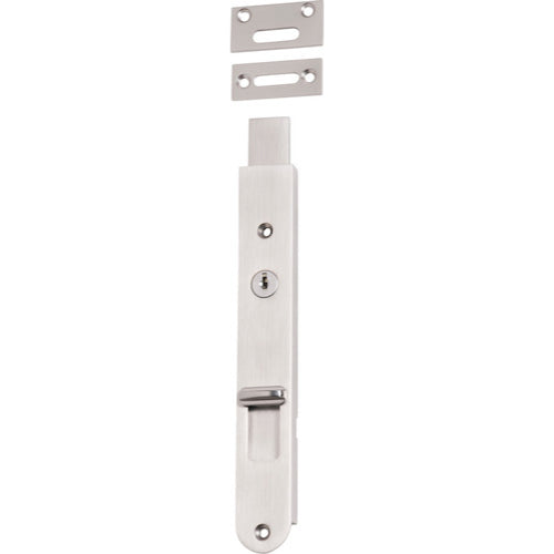 Iver Locking Flush Bolt installed on a door, showcasing sleek architectural hardware in a metallic finish.