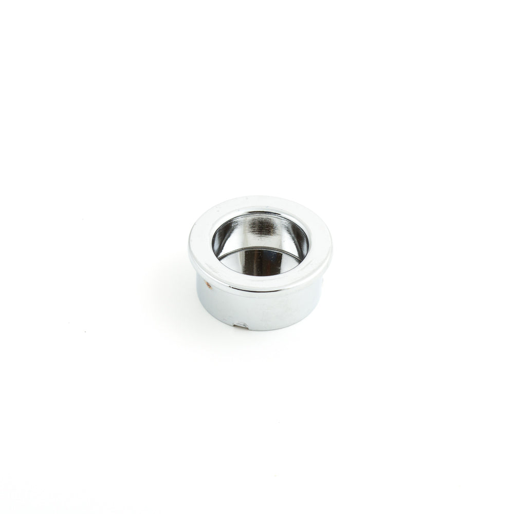Castella round flush pull handle, 30mm diameter, in a sleek finish, designed for cabinet or drawer furniture.