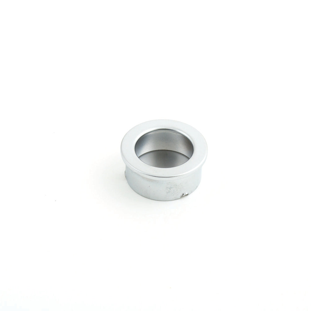 Castella round flush pull handle, 30mm diameter, in polished finish, designed for cabinetry and furniture applications.