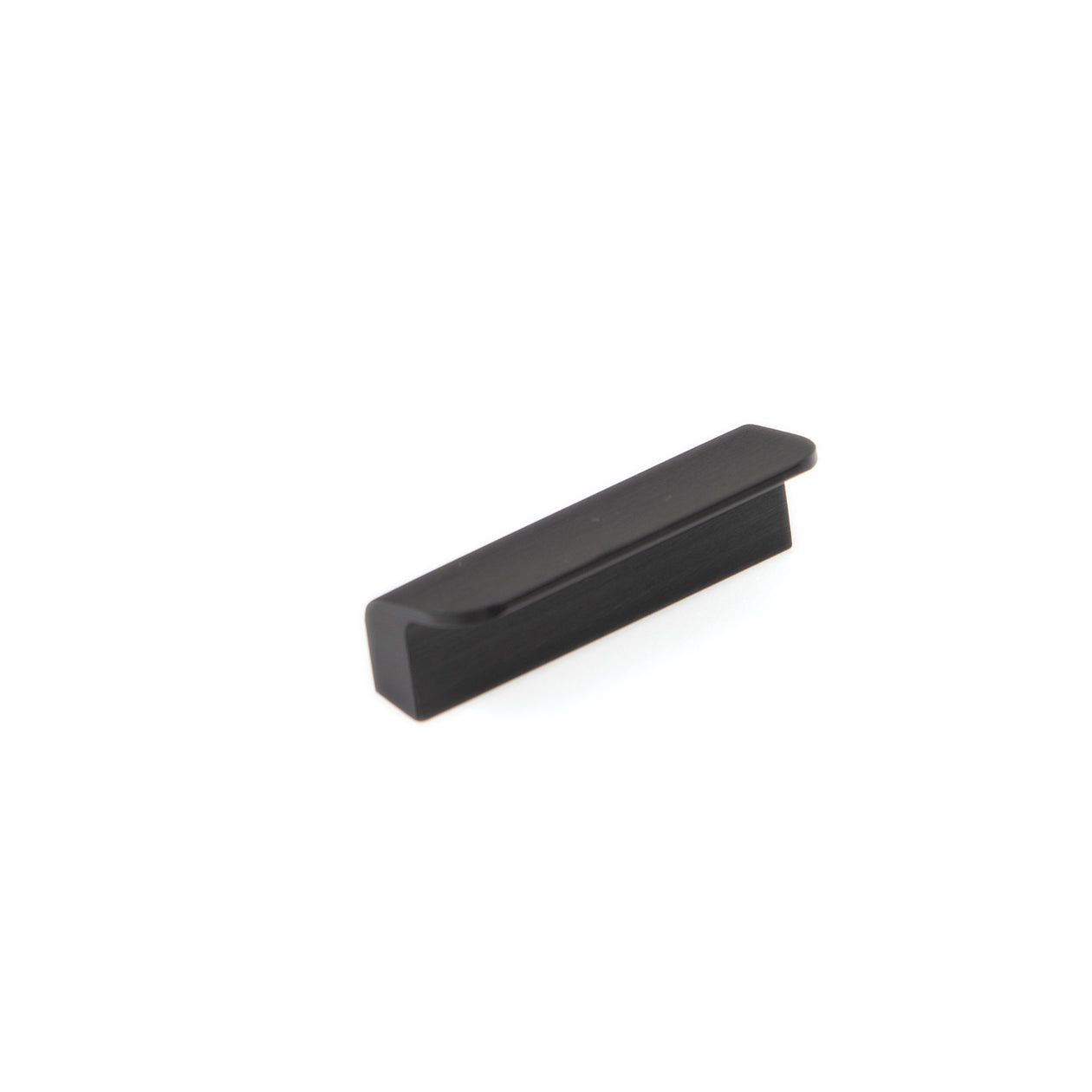 Momo FLAPP cabinet pull handle in black with a sleek, modern design, mounted on a cabinet door.