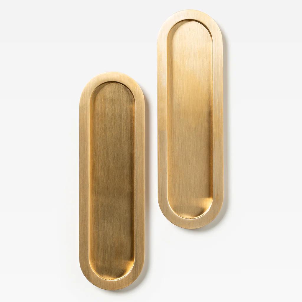 Lo & Co Oval Flush Pull Set for architectural hardware, featuring sleek oval design in a brushed finish.
