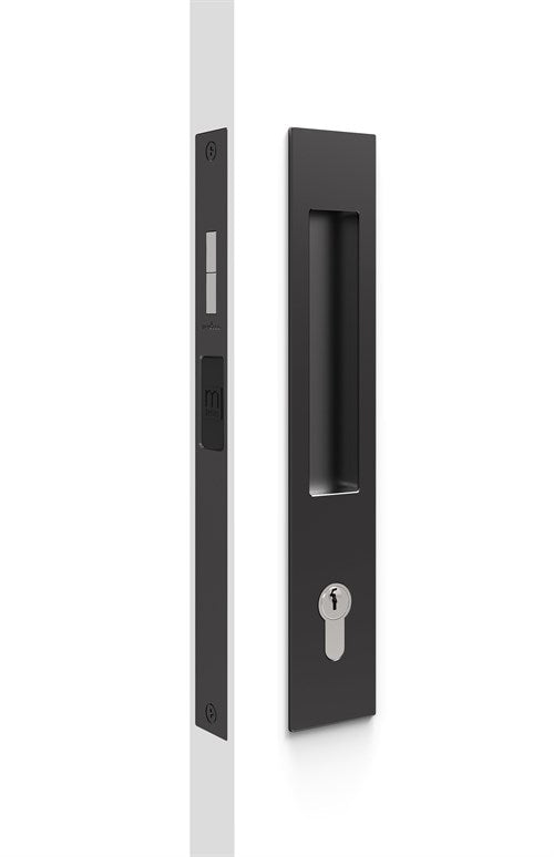 Mardeco Key Lockable M-Series Sliding Lockset (Cylinder not included), H255mm x W45mm x D13mm, Face 2mm. Suits 34mm - 50mm thick doors in Black