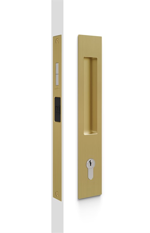 Mardeco Key Lockable M-Series Sliding Lockset (Cylinder not included) in Satin Brass