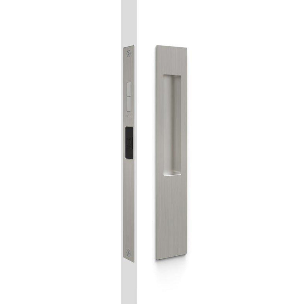 Mardeco M Series flush pull snib lockset in black finish, showing the sleek metal design and locking mechanism.