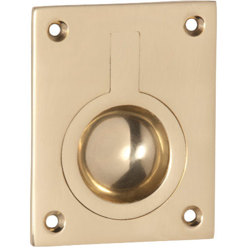 Tradco Flush Pull Ring handle with polished finish, mounted on door or drawer for smooth, modern hardware appearance