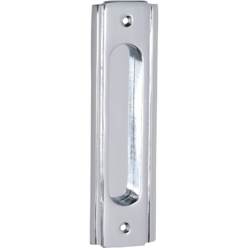 Tradco traditional flush pull handle with polished finish, mounted on a door for easy grip and classic style.