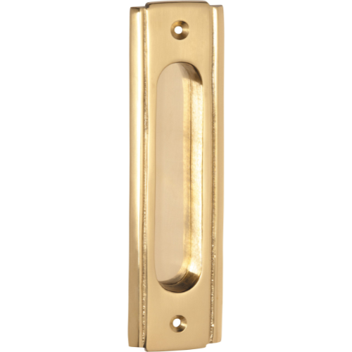 Traditional flush pull handle by Tradco, showcasing a sleek, polished design suitable for cabinetry and furniture applications.