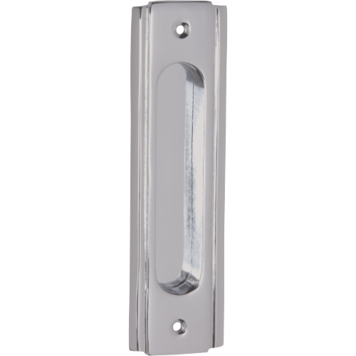 Tradco traditional flush pull handle with polished brass finish, designed for cabinet or door installation.