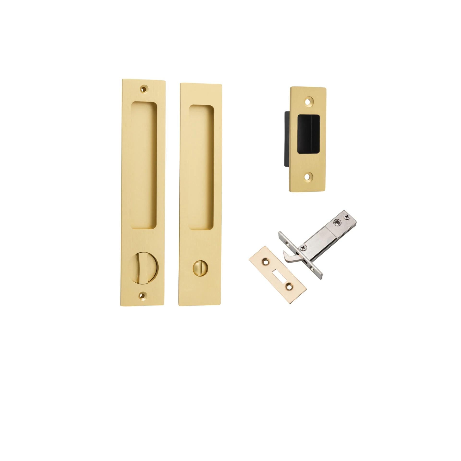 Sliding Door Pull Rectangular Privacy Pair Brushed Gold PVD H225xW45xP2.5mm in Brushed Gold PVD