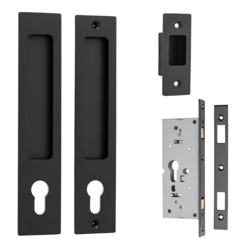 Sliding Door Pull Rectangular Euro Pair Matt Black H225xW45xP2.5mm in Matt Black