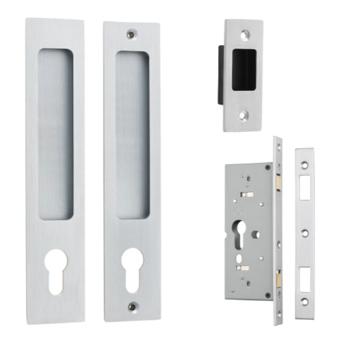 Sliding Door Pull Rectangular Euro Pair Brushed Chrome H225xW45xP2.5mm in Brushed Chrome