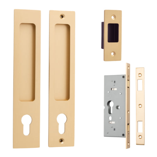 Sliding Door Pull Rectangular Euro Pair Brushed Gold PVD H225xW45xP2.5mm in Brushed Gold PVD