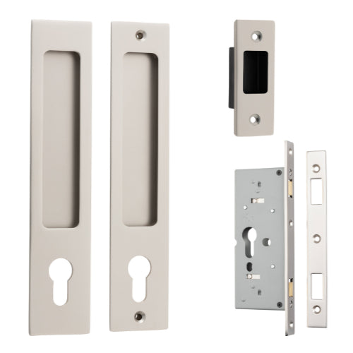 Sliding Door Pull Rectangular Euro Pair Satin Nickel H225xW45xP2.5mm in Satin Nickel