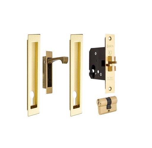 Verve Sliding Door Lock Kit, 200 x 37mm in Satin Brass